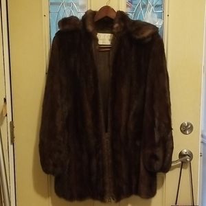 Vintage mink zipper hooded  jacket M/L